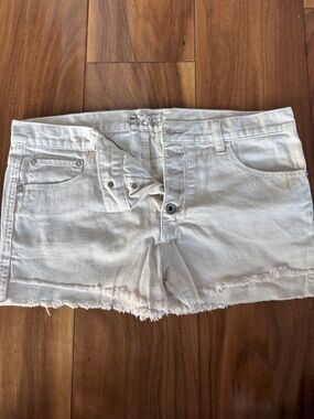 Free People: Off White Button-Fly Frayed Hem Denim Shorts